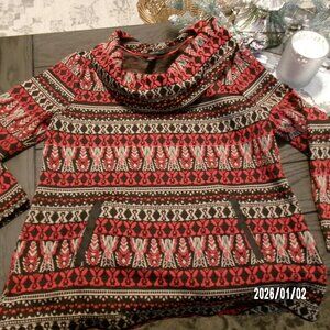 Style & Co. Cowl Neck Long Sleeve SHIRT Women’s, BLACK, RED, TAN Size LARGE